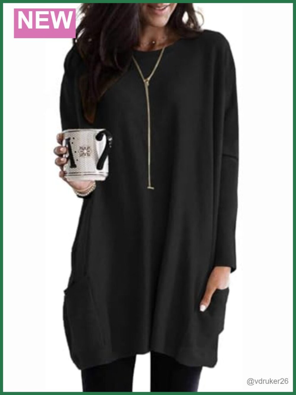 Womens Long Sleeve Tunic Top with Pockets Oversized Loose Fit